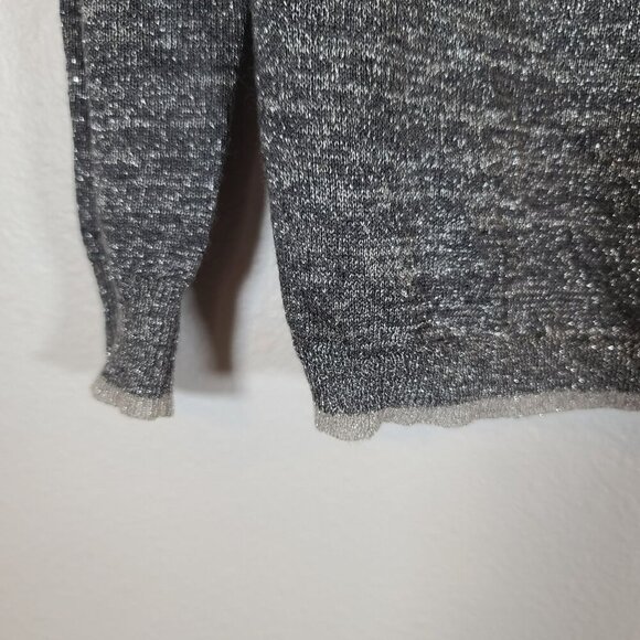 Joie Metallic Long Sleeve Sweater Silver Gray Scoop Neck Light Weight Medium - Picture 3 of 7